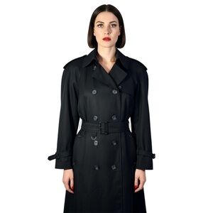 AQUASCUTUM BLACK TRENCH COAT OLD MONEY AESTHETIC MADE IN CANADA MEDIUM